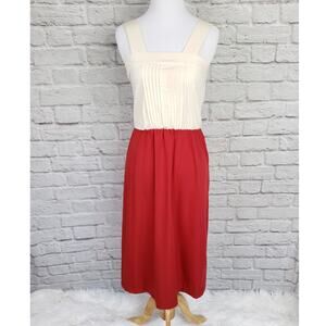 Vintage 70s Red and Cream Colorblock Sleeveless Midi Dress 1970s Size 5 Fits XS